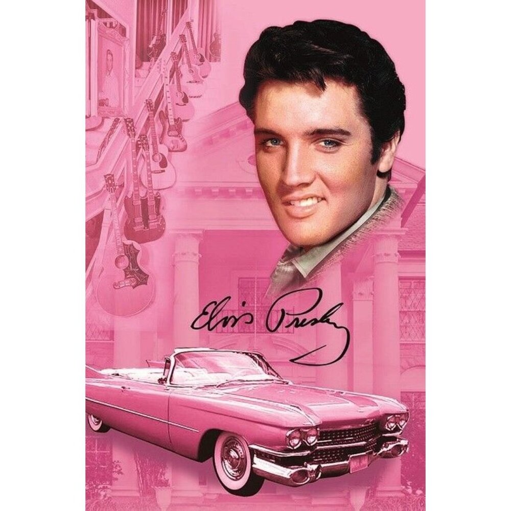 New Elvis Presley Pink Cadillac Plush Fleece Throw Gift Blanket Graceland Guitar